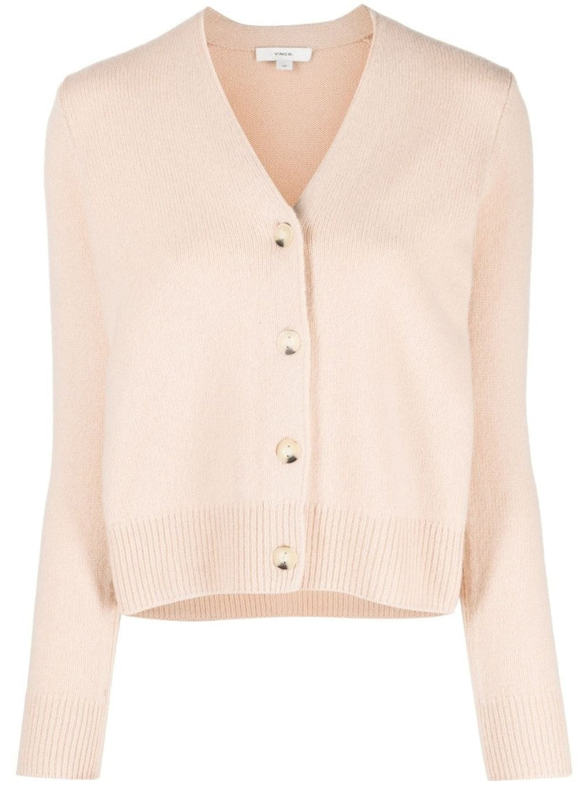 Vince Brown Flat Placket Cropped Cashmere Cardigan