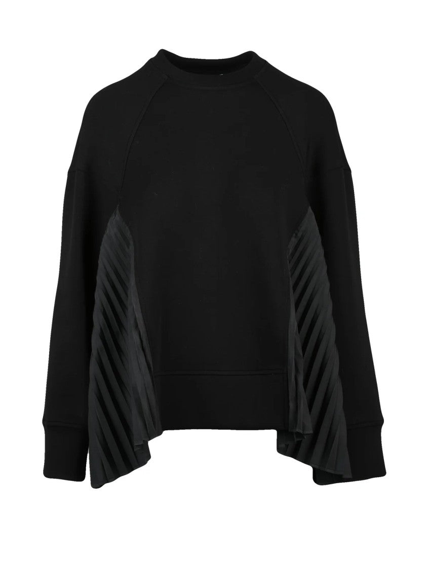 Meimeij Black Sweatshirt With Pleated Fabric Detail And Cropped Hem
