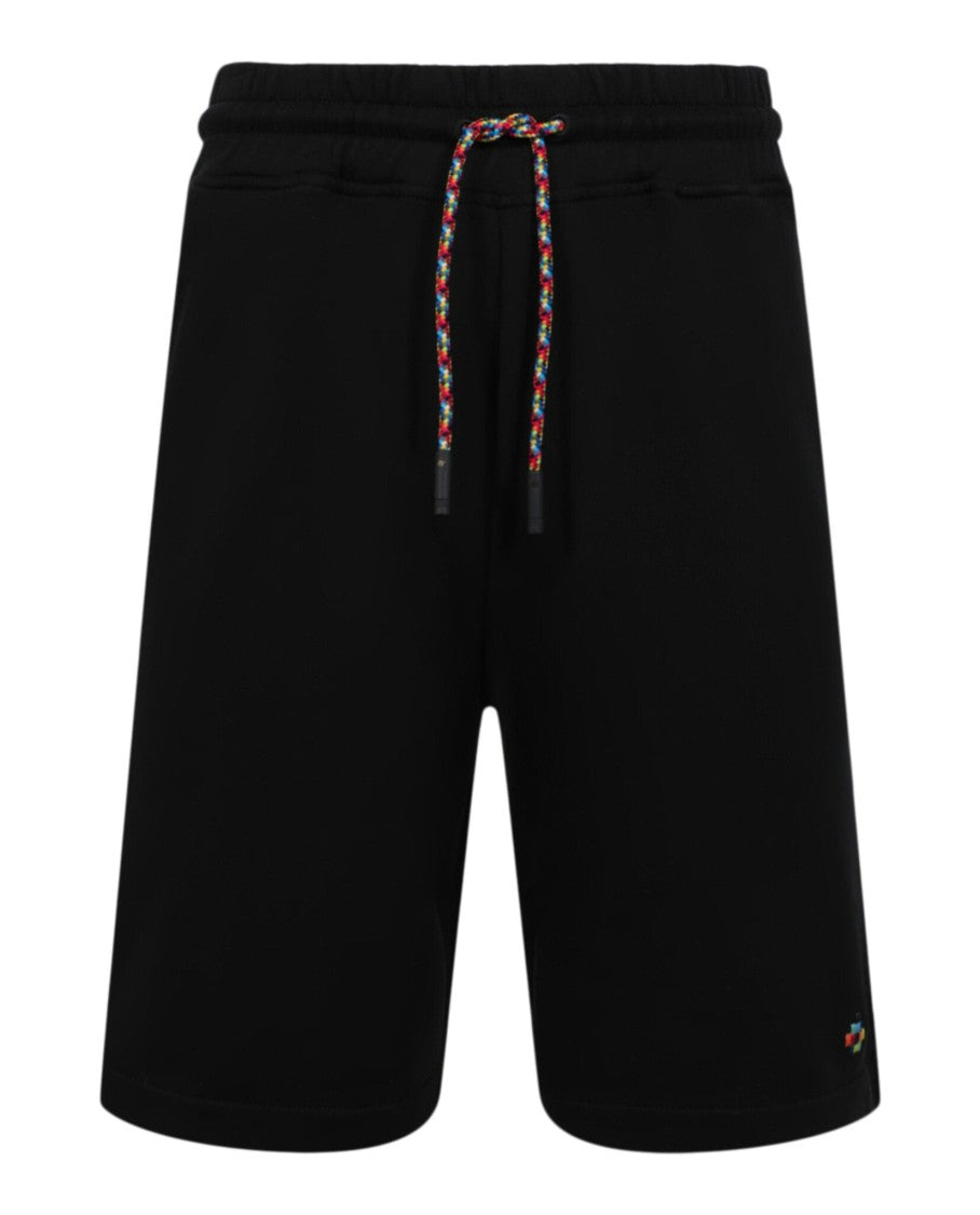 Marcelo Burlon Mid-Rise Black Shorts With Colorful Embroidery And Drawstring