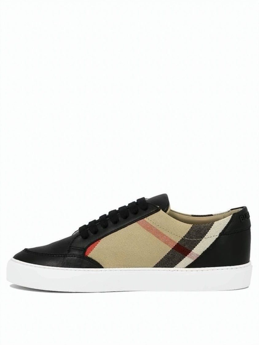 Burberry Check Panel Low-Top Sneakers With Leather Overlays
