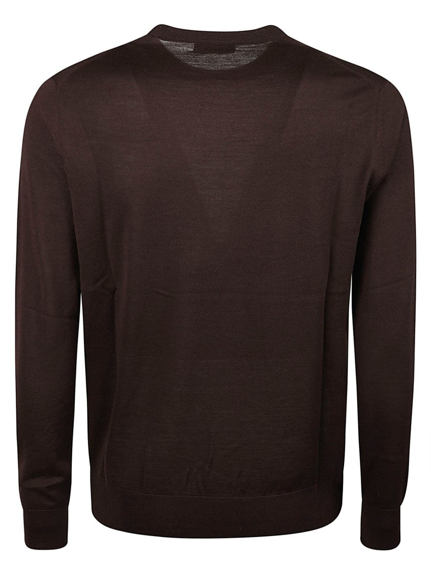 Ballantyne Brown Ribbed-Cuff Long-Sleeve Wool Sweater