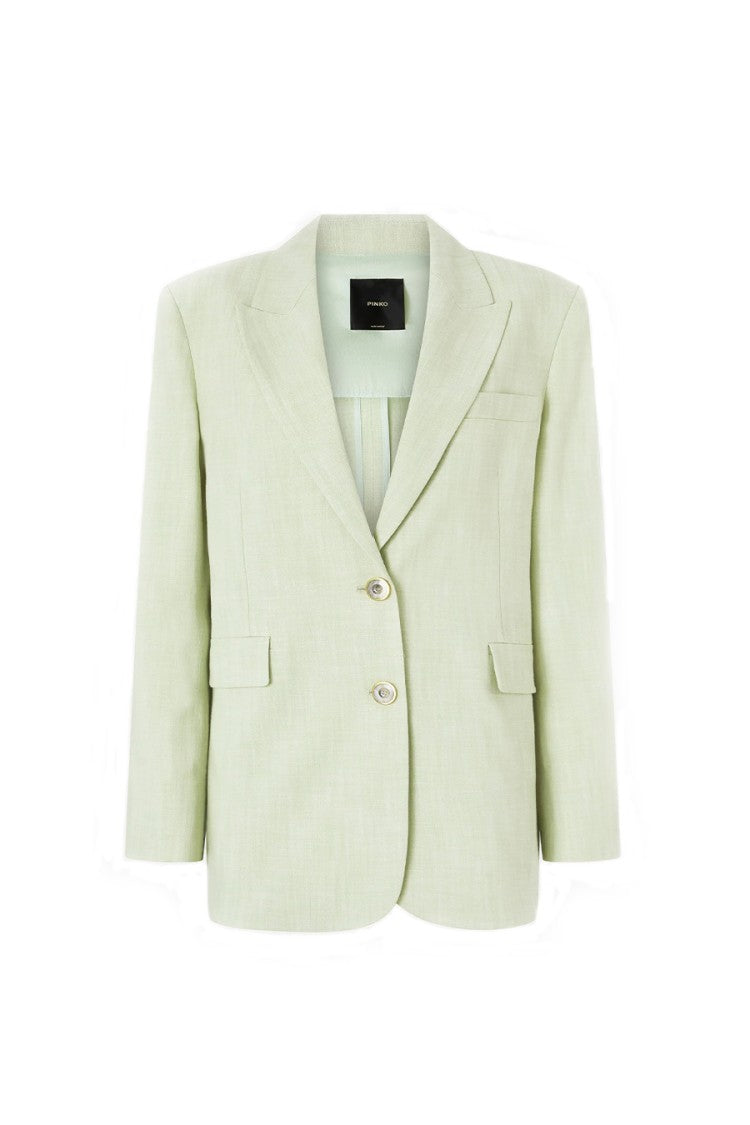 Pinko Green Single-Breasted Notch Lapels Viscose-Blend Blazer