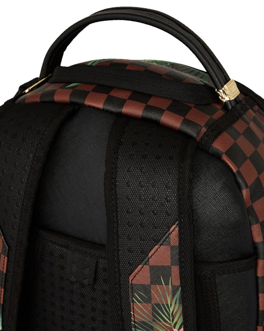 Sprayground Tropical Floral Print Checkered Backpack