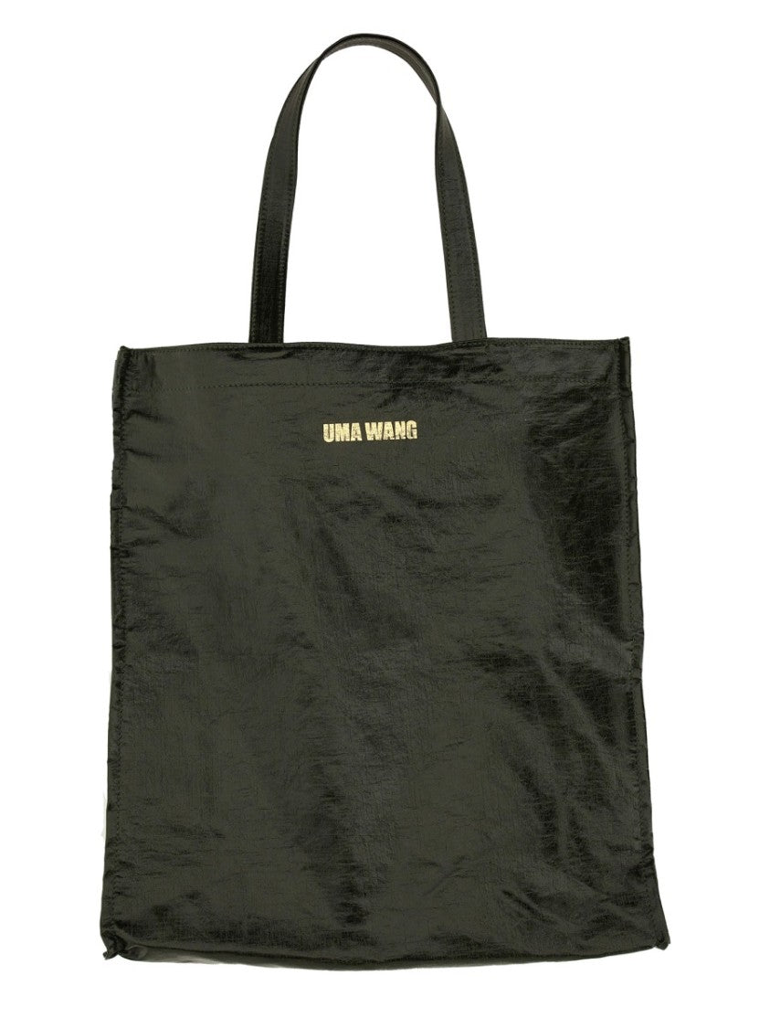 Uma Wang Black Tote With Crinkled Texture And Spacious Interior
