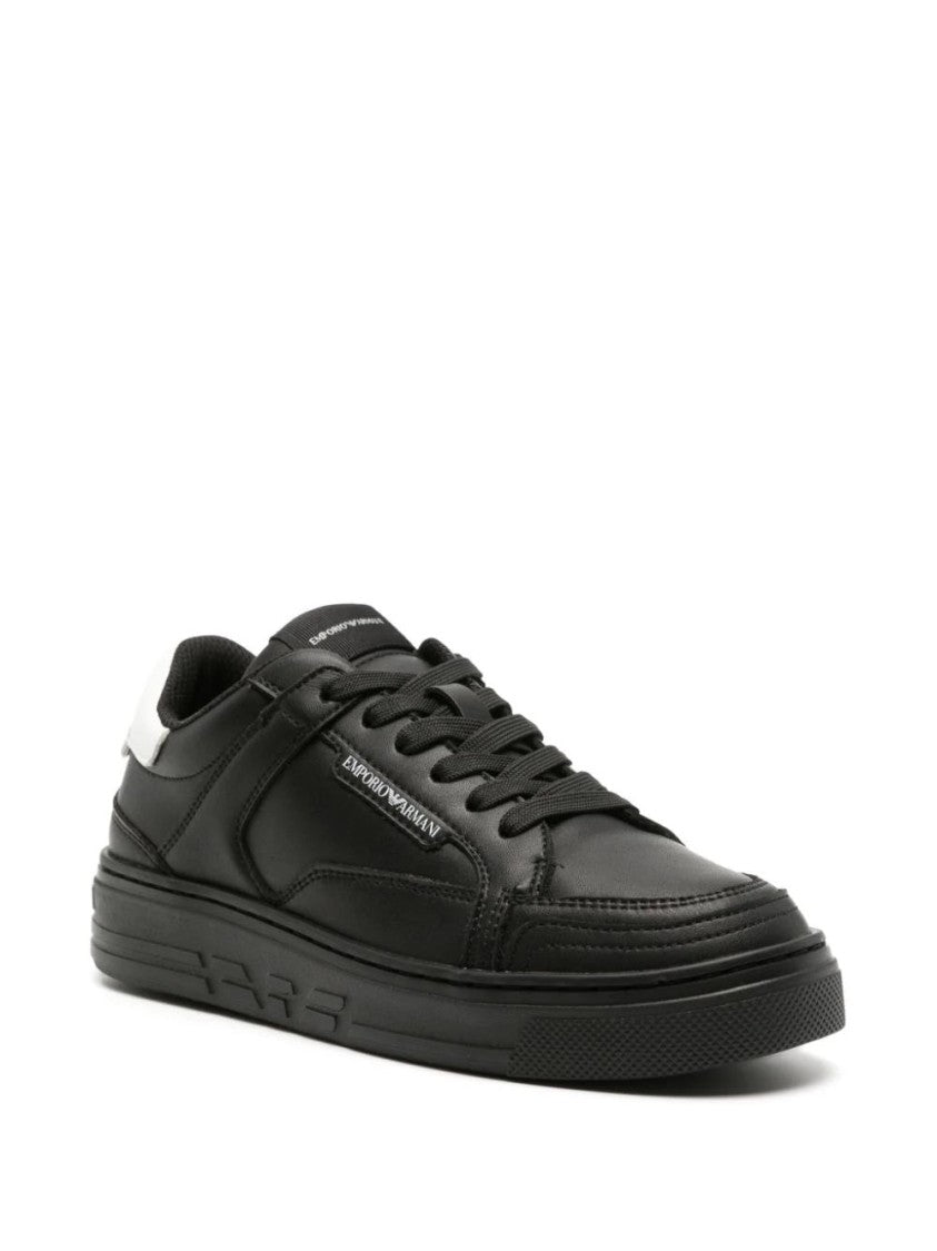 Emporio Armani Black Leather Sneakers With Contrasting Heel Tab