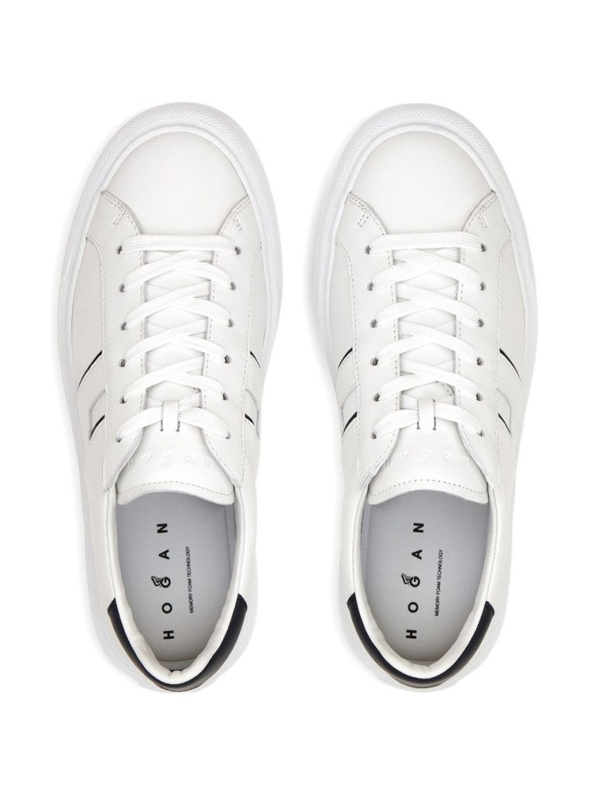 Hogan White Leather Sneakers With Logo Design And Rubber Sole