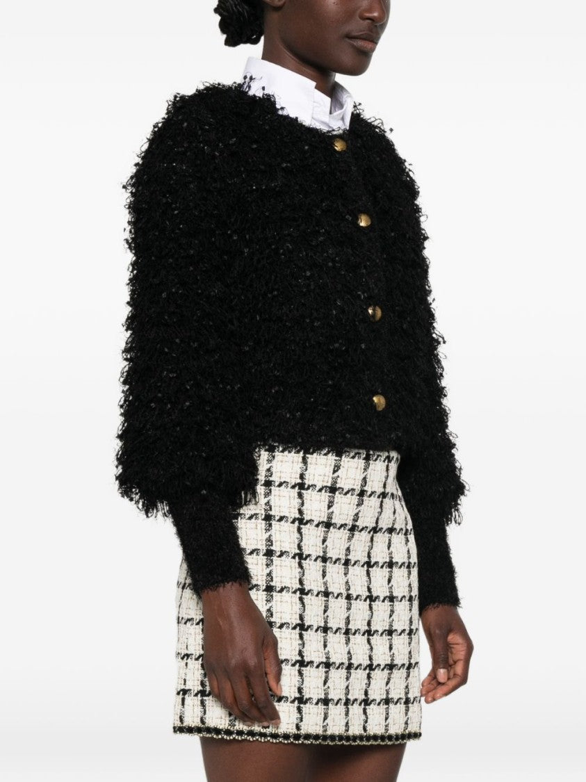Twin-Set Cropped Textured Gold-Tone Button Accents Cardigan