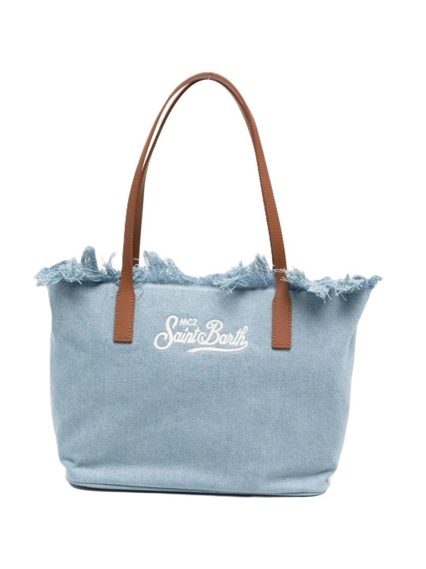 Mc2 Saint Barth Frayed-Edge Denim-Look Tote Bag With Leather Handles