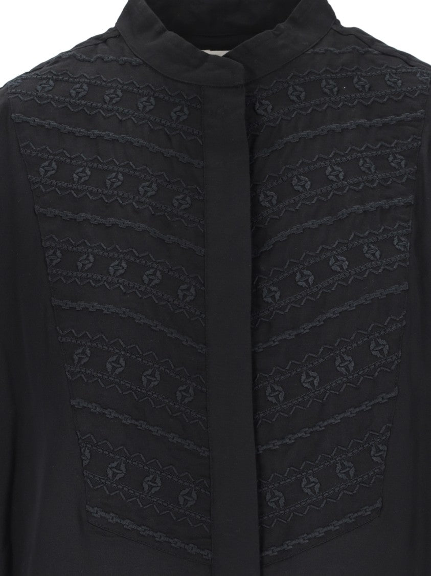 Isabel Marant Étoile Embroidered Black Tencel Shirt With Mandarin Collar