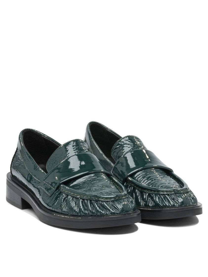 Strategia Glossy Textured Green Loafers