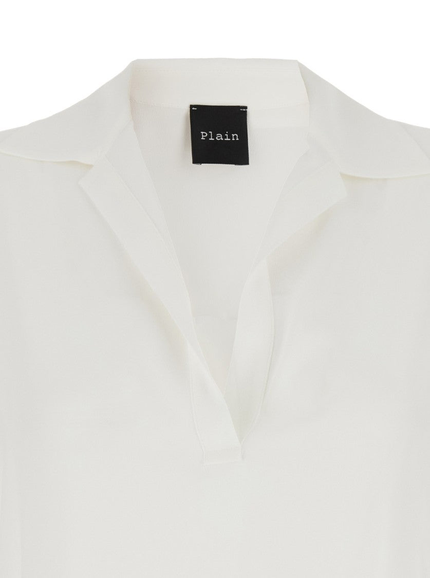 Plain Relaxed Fit Polo Neck Blouse