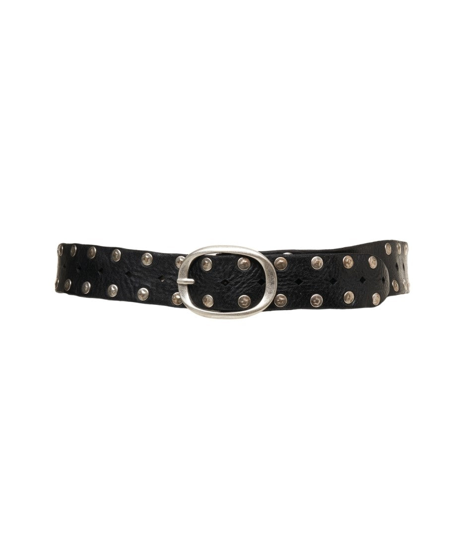Campomaggi Studded Black Leather Belt With Polished Oval Buckle