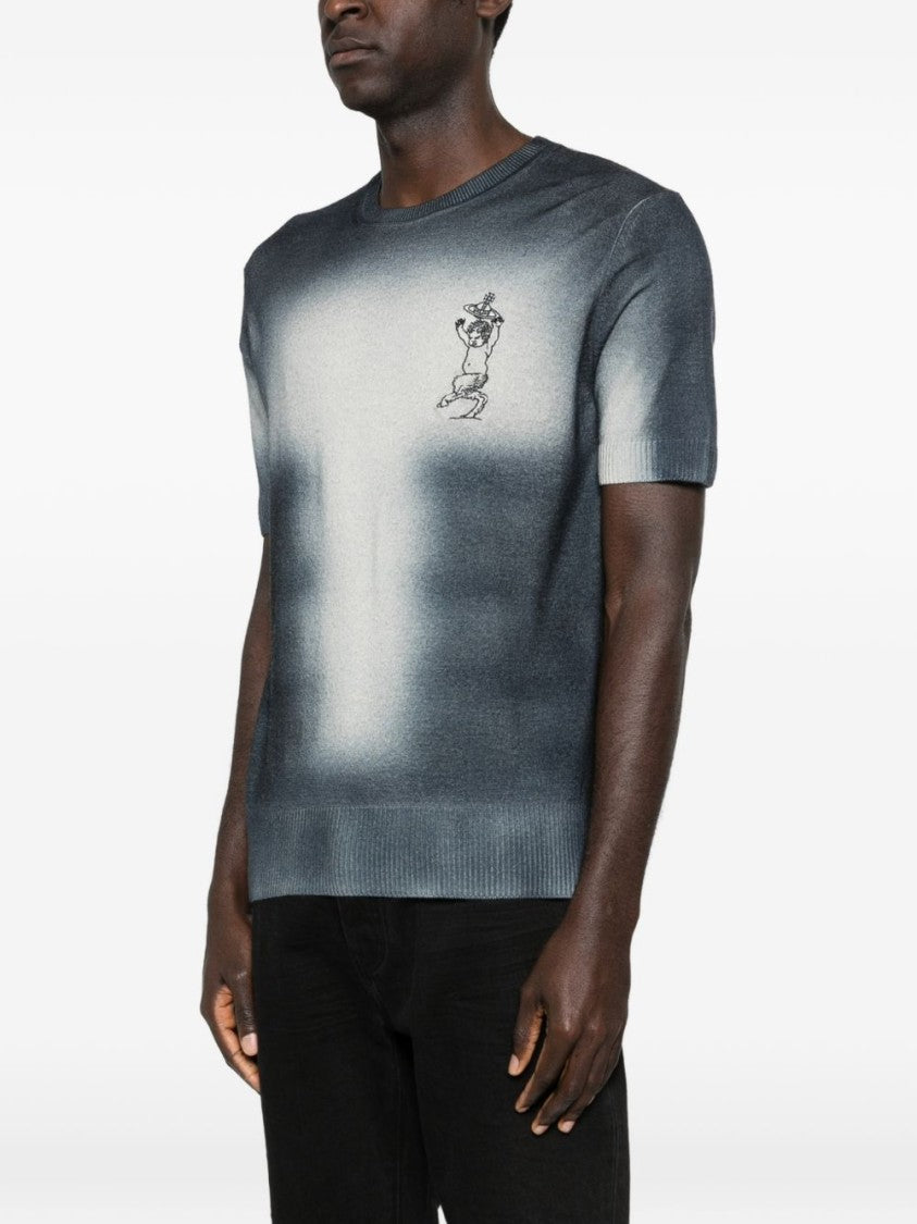 Vivienne Westwood Blue Gradient Knit Ribbed Detail T-Shirt