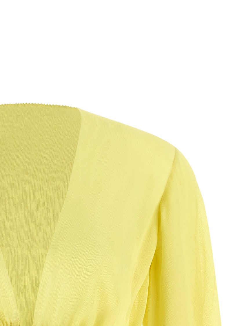 Alberta Ferretti Silk Blouse With Drawstring Waist And Flounced Sleeves