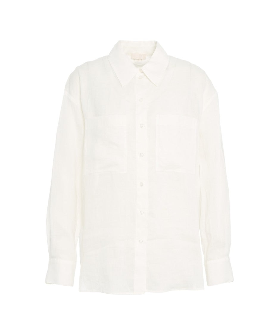 Liu Jo Semi-Transparent Ramie Blouse Kent Collar
