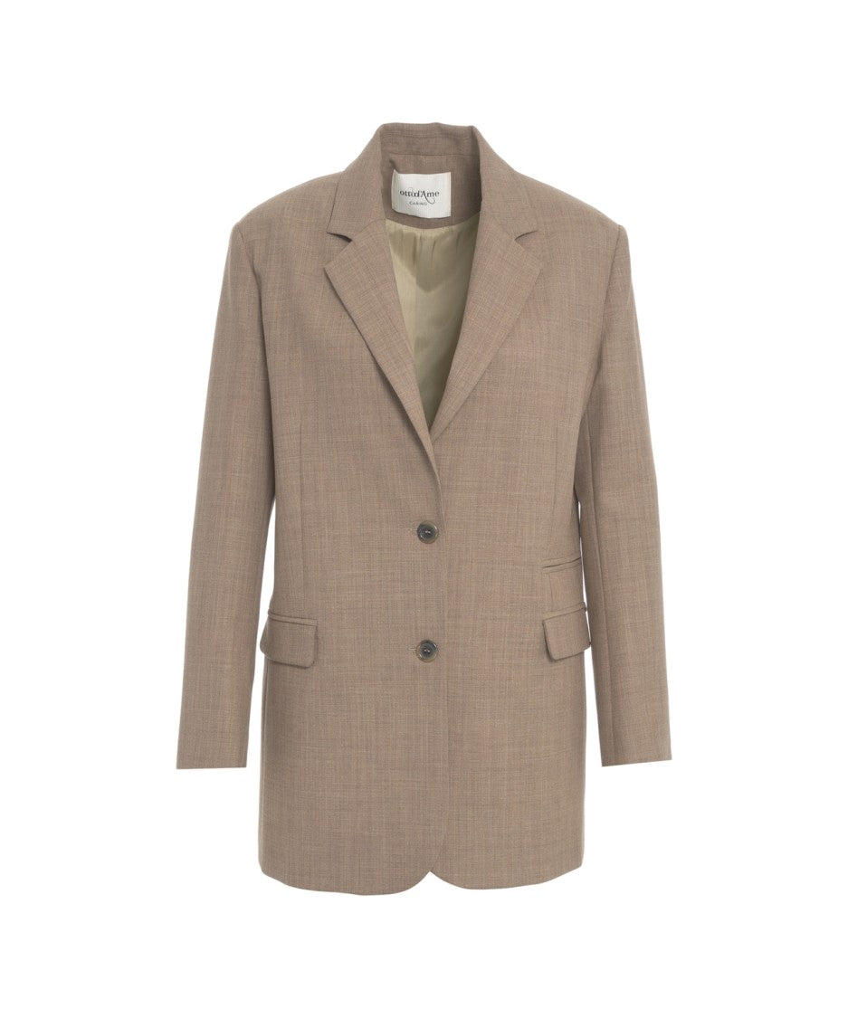 Ottod'ame Relaxed Fit Brown Oversized Blazer With Notch Lapels