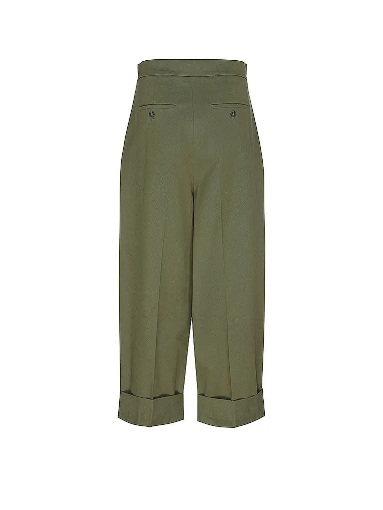 Max Mara Cropped Olive Green Pants With Pleated Front