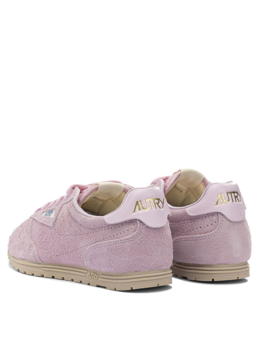 Autry Pastel Suede Lace-Up Sneakers With Perforated Detailing