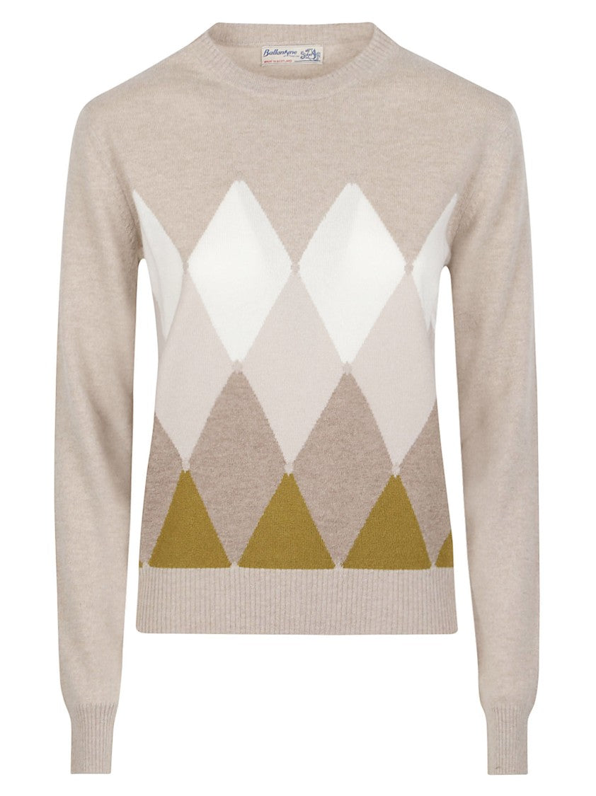Ballantyne Round Neck Classic Diamon Argyle Cashmere Sweater