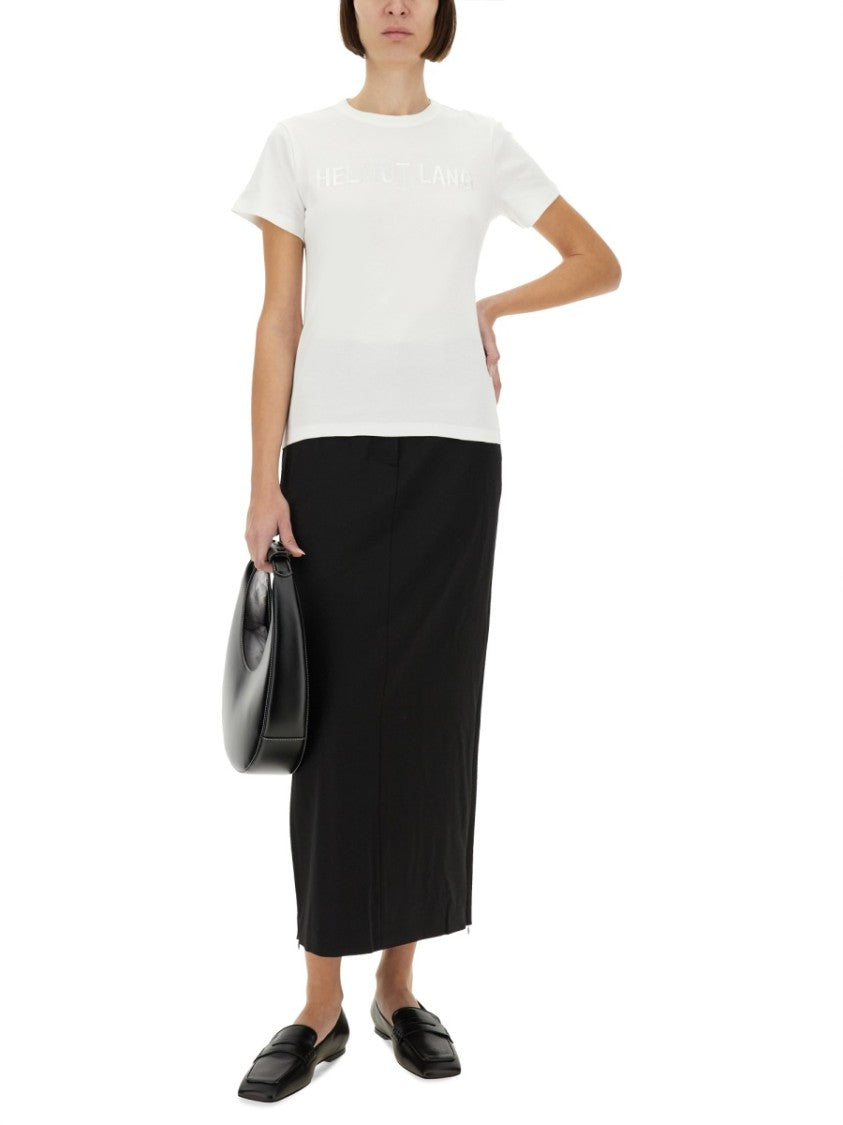 Helmut Lang Slim Fit White T-Shirt With Subtle Logo Embellishment