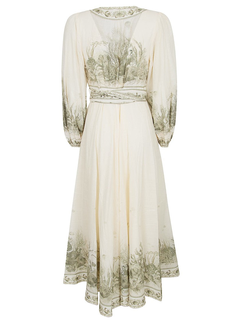 Zimmermann Deep V-Neck Pleated Dress