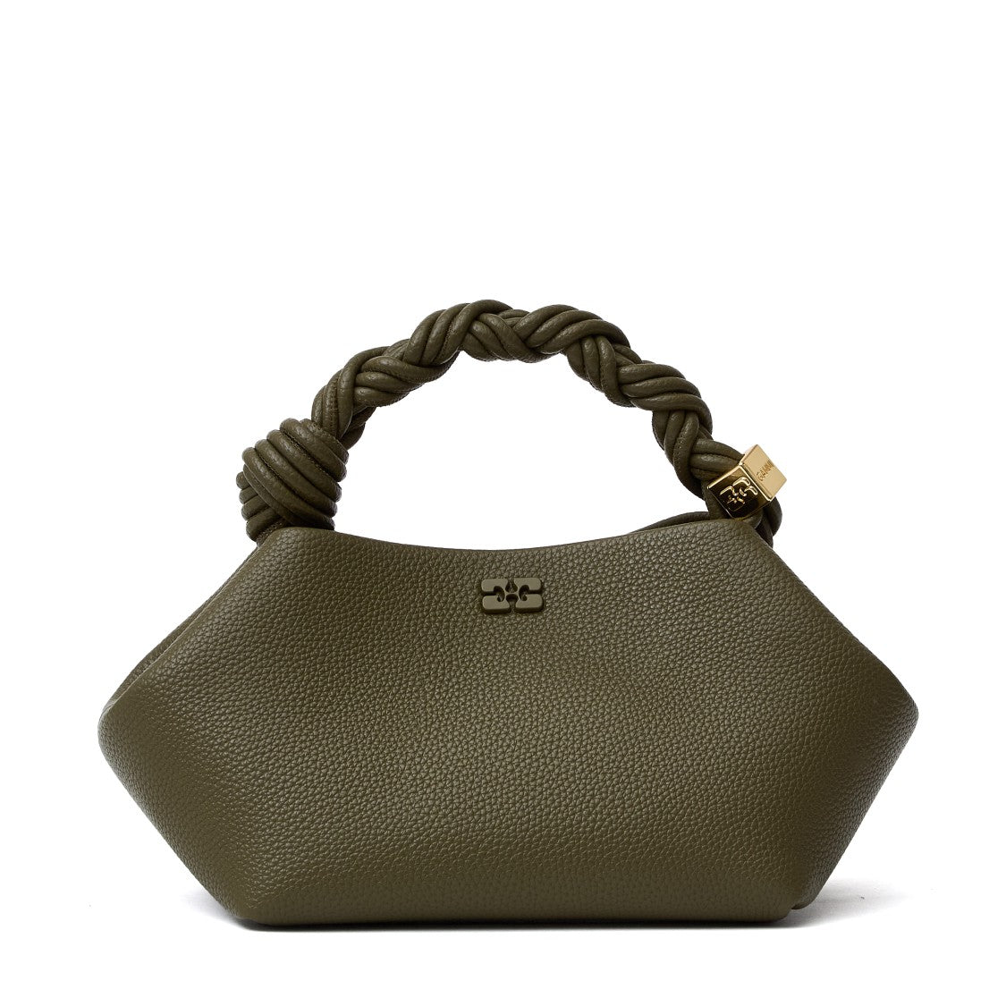 Ganni Textured Green Small Grained Handbag With Twisted Handle