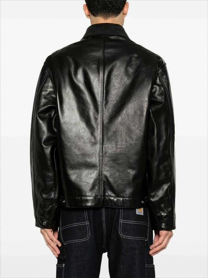 Junya Watanabe Structured Black Leather Jacket With Zippered Pockets