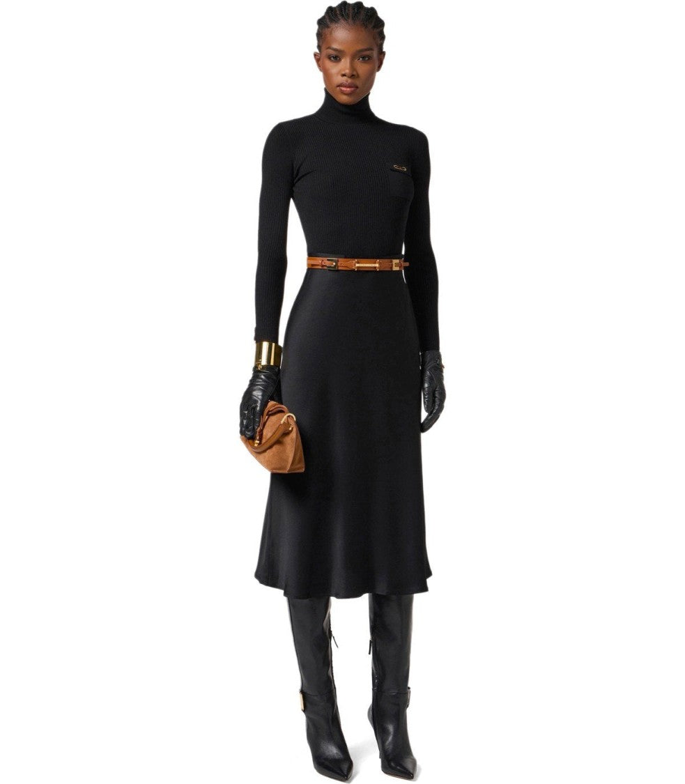 Elisabetta Franchi Black Turtleneck Dress