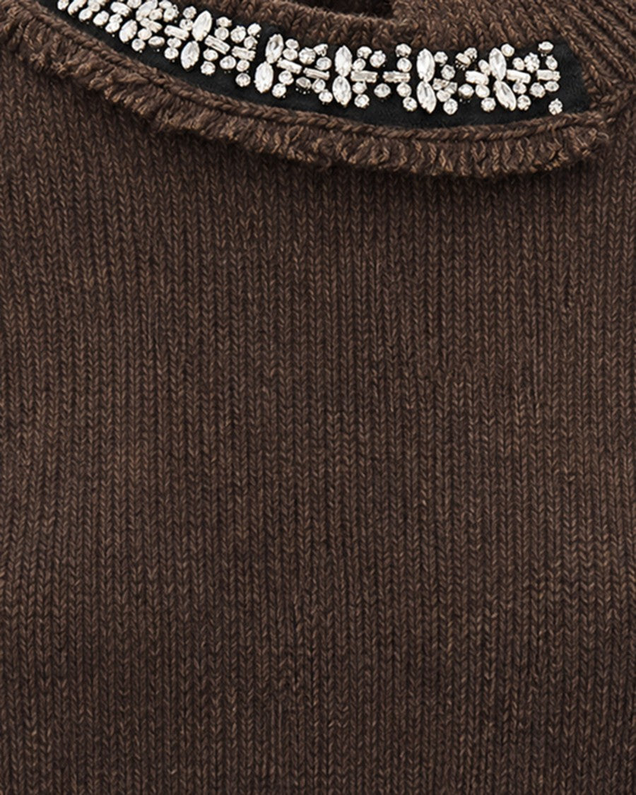 Liu Jo Brown Melange Rhinestone Ribbed Turtleneck Sweater