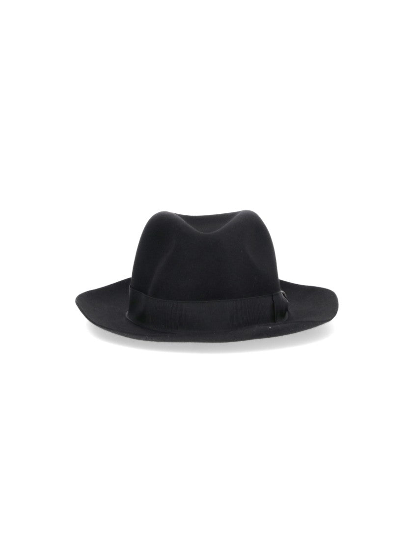 Borsalino Black Wide-Brim Felt Grosgrain Ribbon Hat