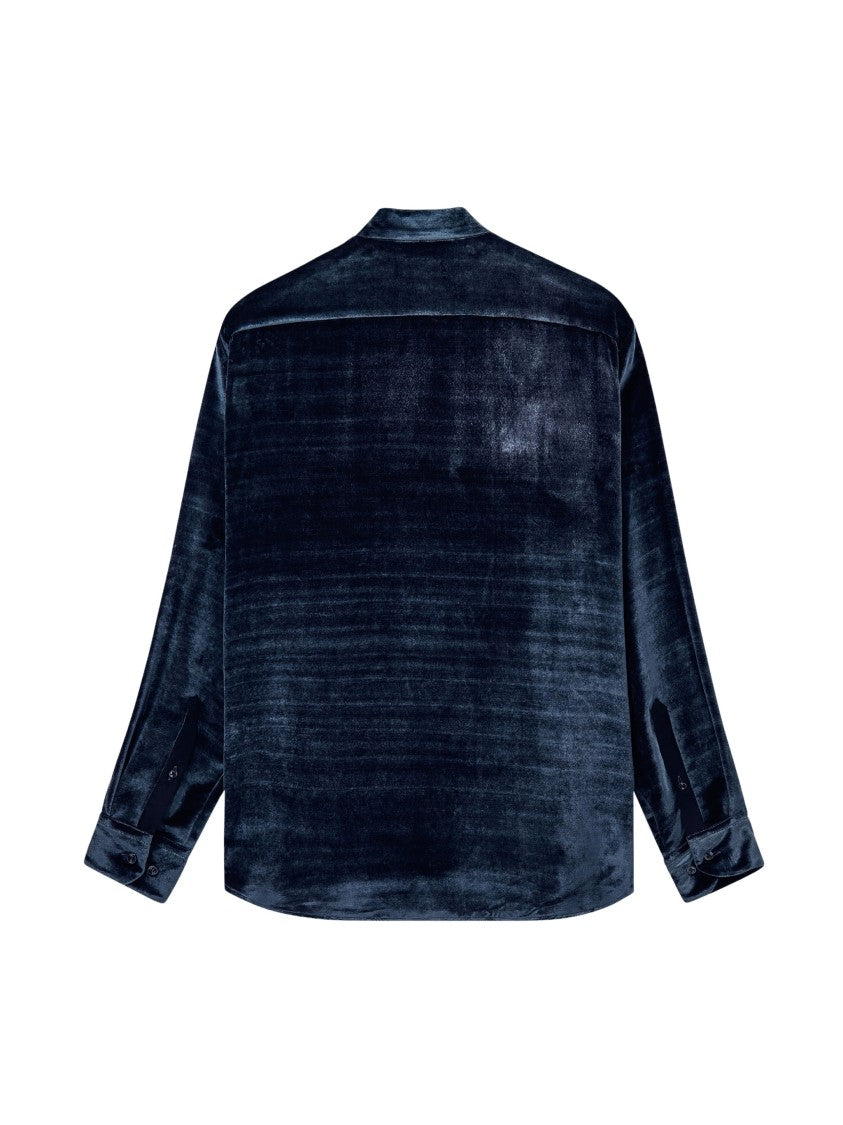 Giorgio Armani Plush Velvet Mandarin Collar Shirt