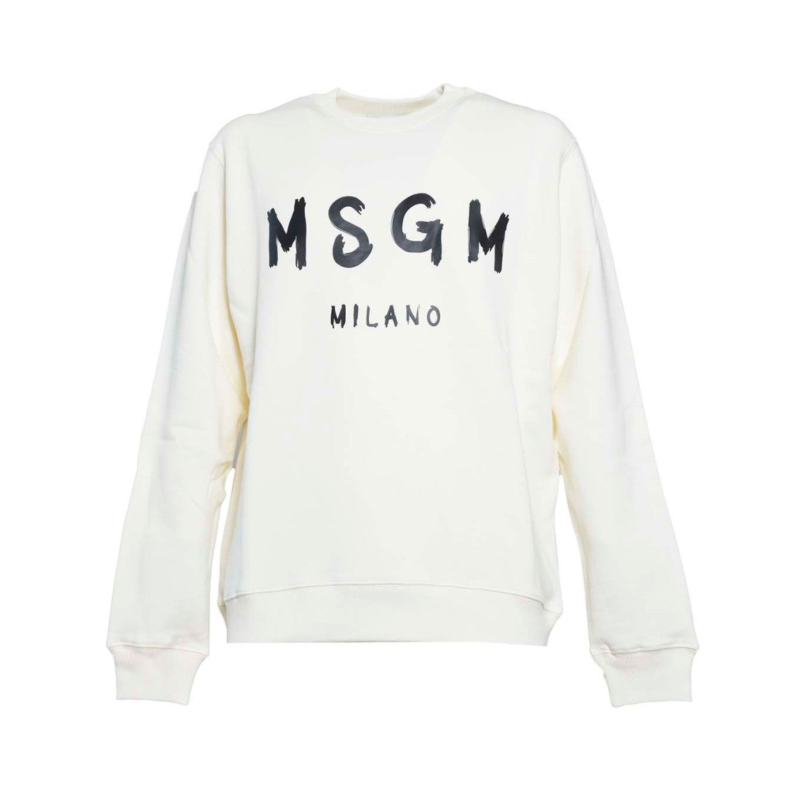 Msgm Cream Cotton Crewneck Sweatshirt Black Brush Logo Print