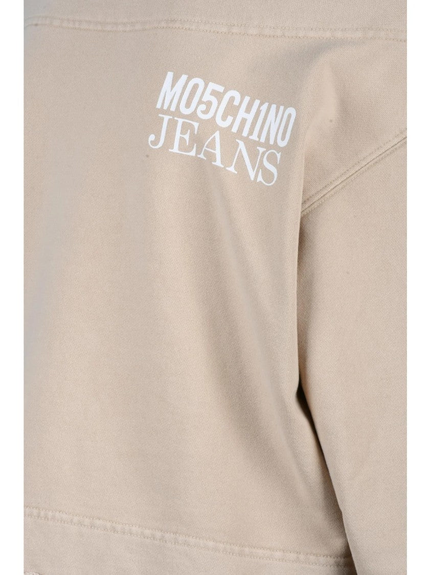 Mo5ch1no Jeans Beige Cropped Puffed-Sleeve Cotton Sweatshirt