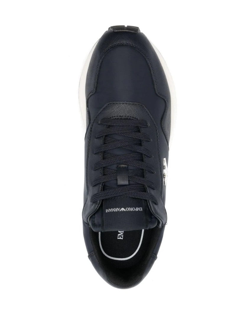 Emporio Armani Casual Blue Sneakers With Textured Sole