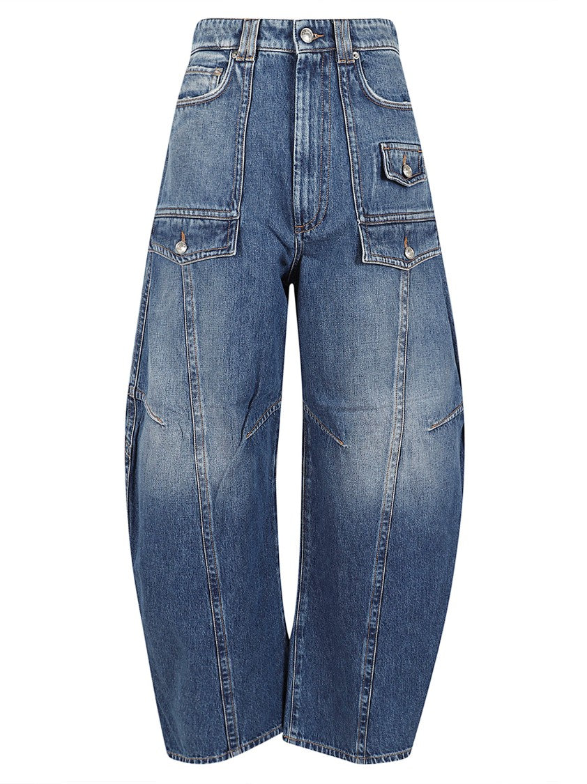Max Mara Rounded Leg Indigo Denim Pants With Darts