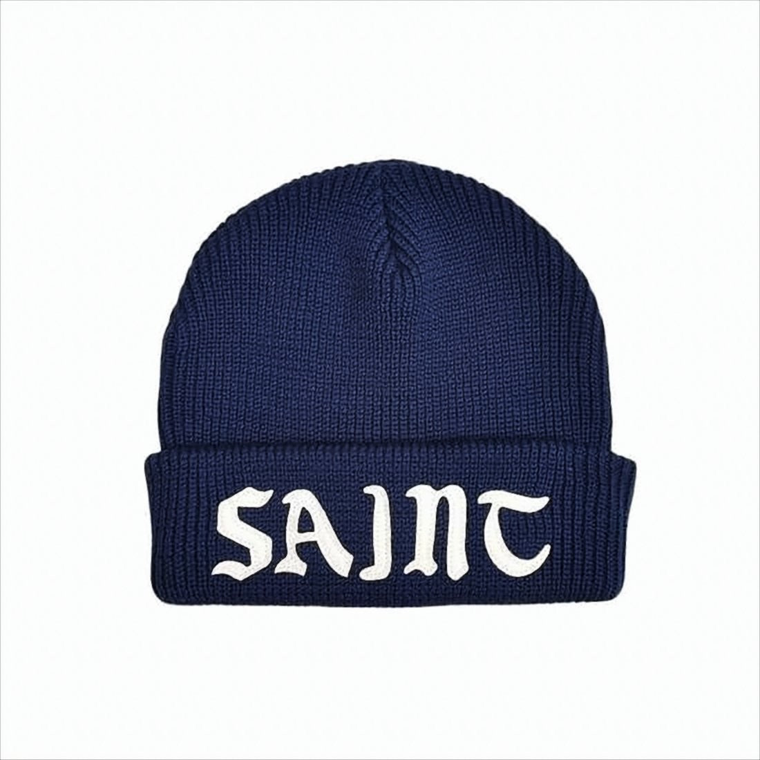 Saint Mxxxxxx Chunky Knit Wool Beanie With Gothic Lettering