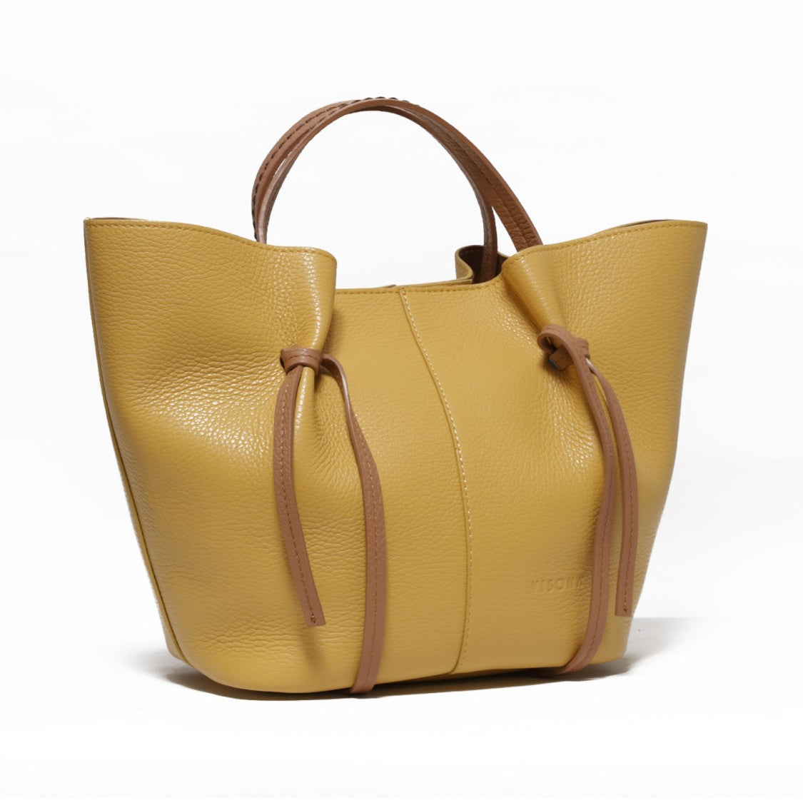 Plinio Visona' Shopping Bag With Two Handles In Pineapple Yellow Leather