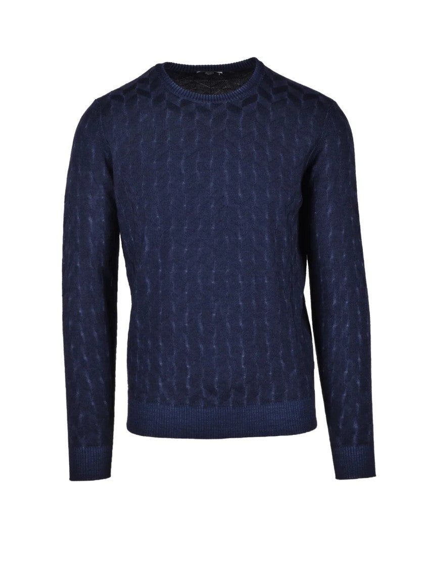 Fama Blue Textured Merino Wool Sweater
