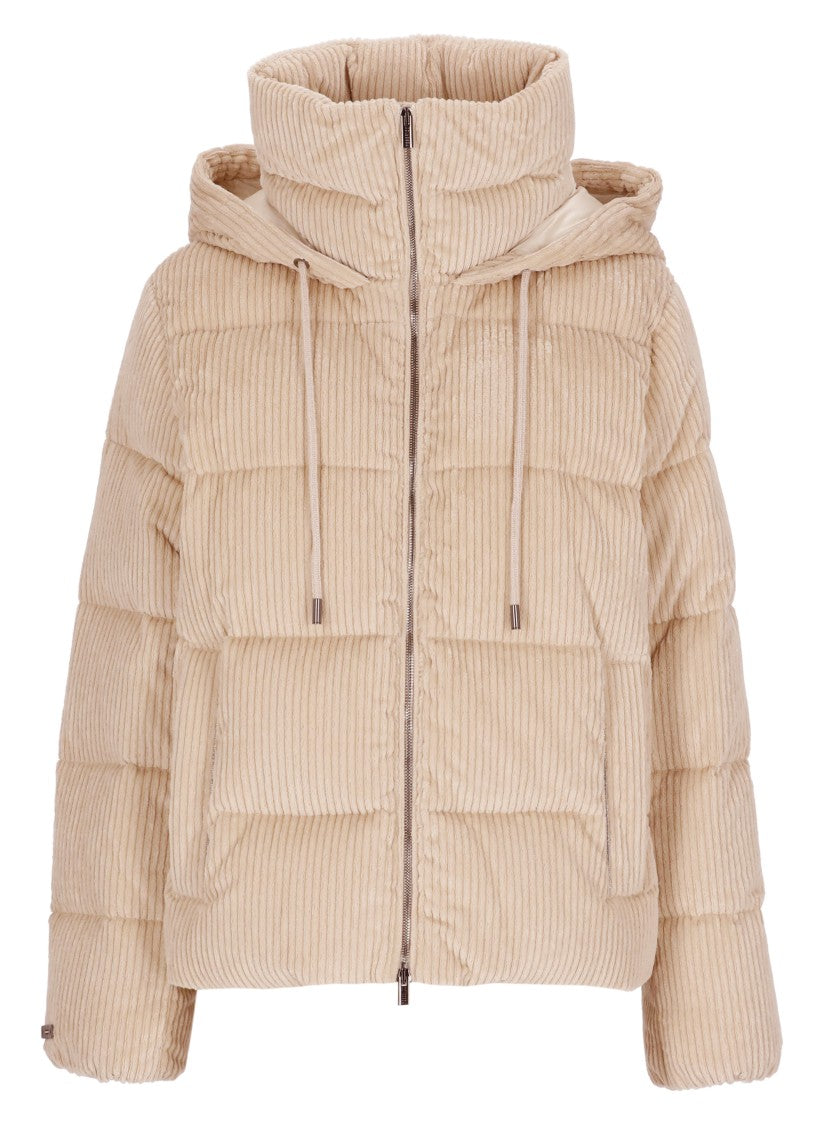 Peserico Beige Hooded Quilted Cotton-Blend Down Jacket