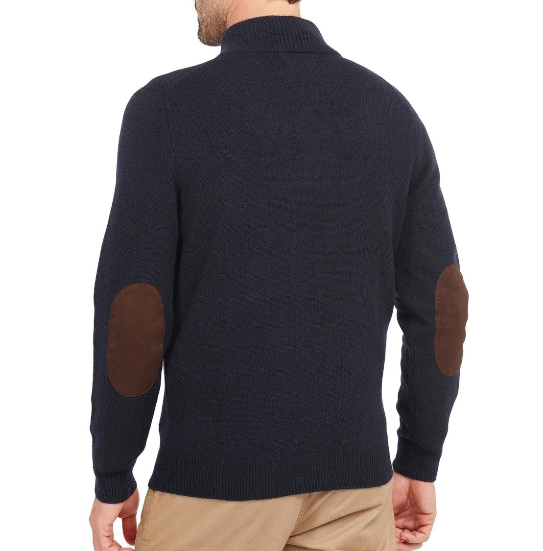 Barbour Ribbed Collar Black Sweater With Elbow Patches