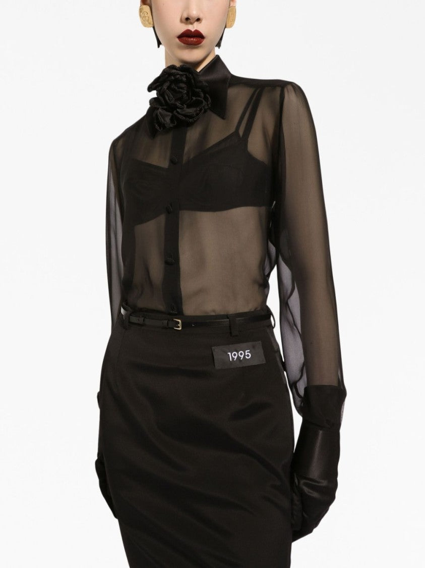 Dolce & Gabbana Sheer Black Long-Sleeved Silk Blouse