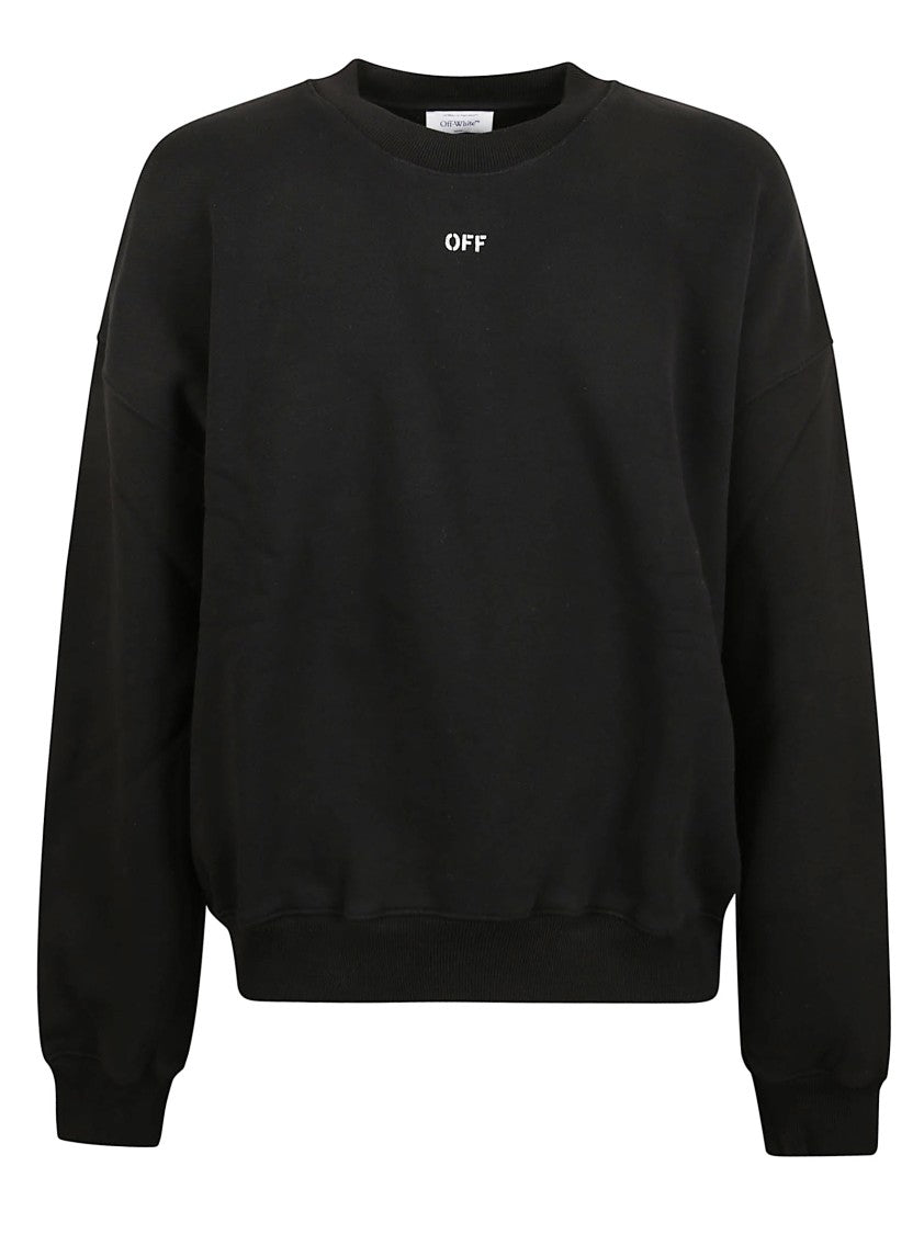 Off-White Crewneck Sweater With Ribbed Cuffs And Signature Branding