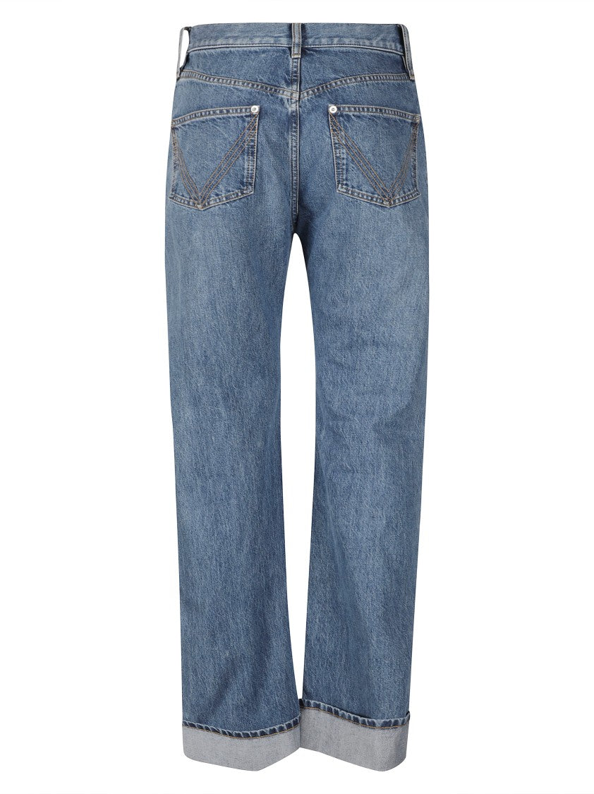 Bottega Veneta Mid-Blue Straight-Leg Denim Trousers With Rolled Hems