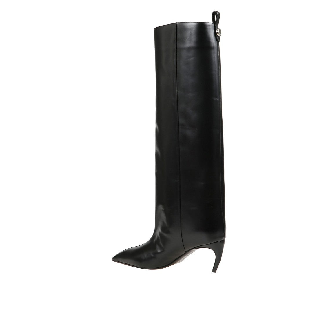 The Attico High-Heeled Black Leather Stivali With Pointed Toe