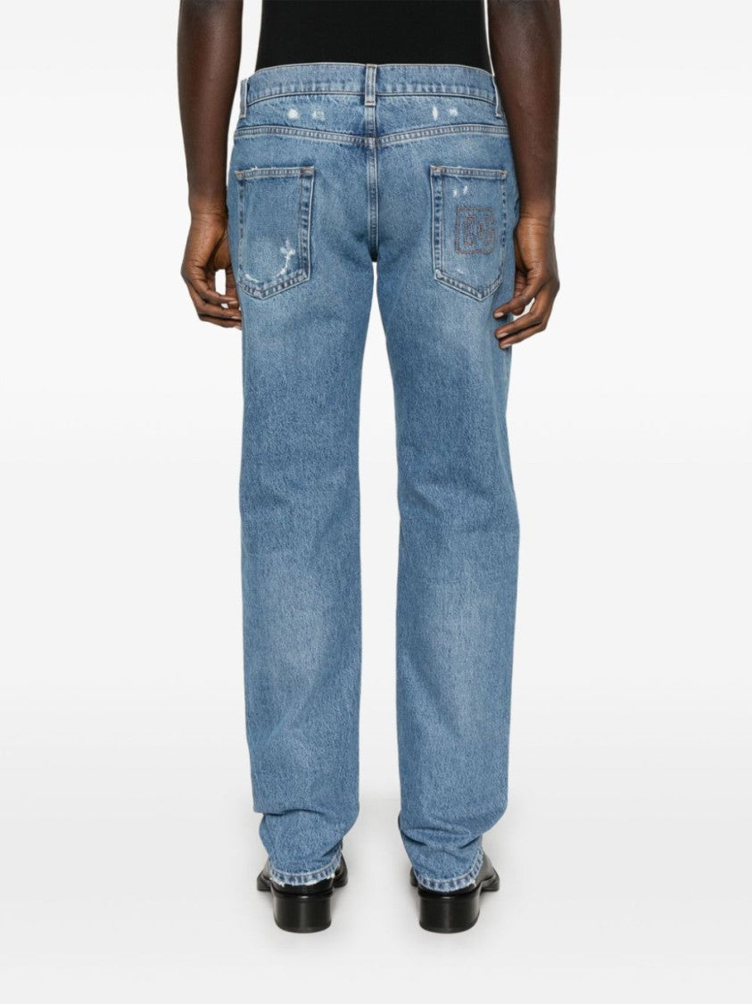 Dolce & Gabbana Light Blue Trousers With Distressed Detail