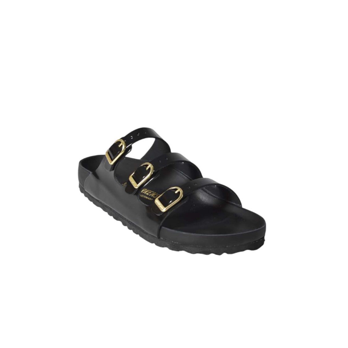 Birkenstock Black Sandals With Adjustable Straps And Gold-Tone Buckles
