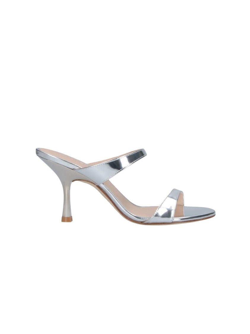 Stuart Weitzman Silver Nudist Slide 85 Leather Sandals