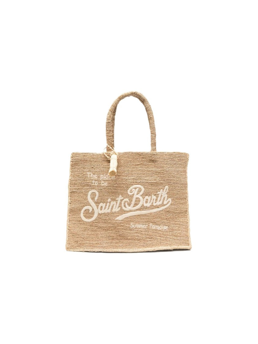 Mc2 Saint Barth Rectangular Woven Tote Bag With Cursive Logo