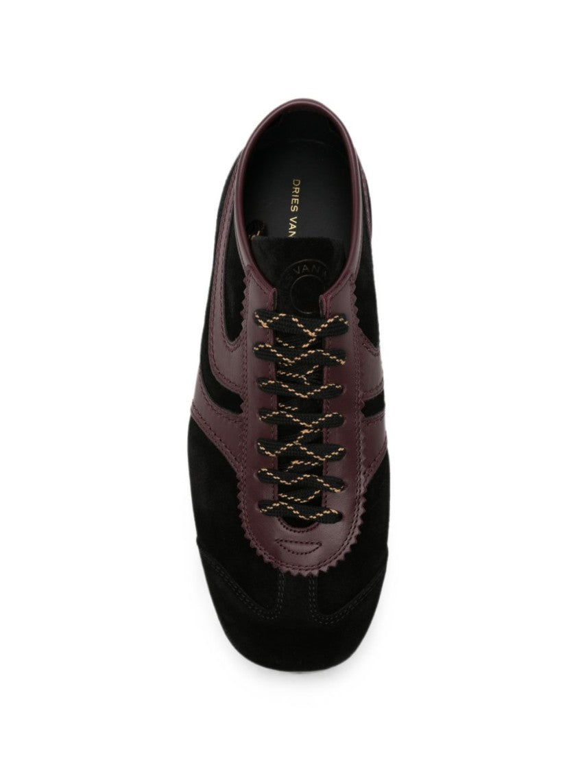 Dries Van Noten Low-Profile Sneakers With Glossy Overlays And Patterned Laces