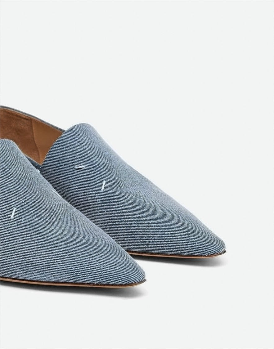 Maison Margiela Pointed Toe Cotton Loafers With Block Heel